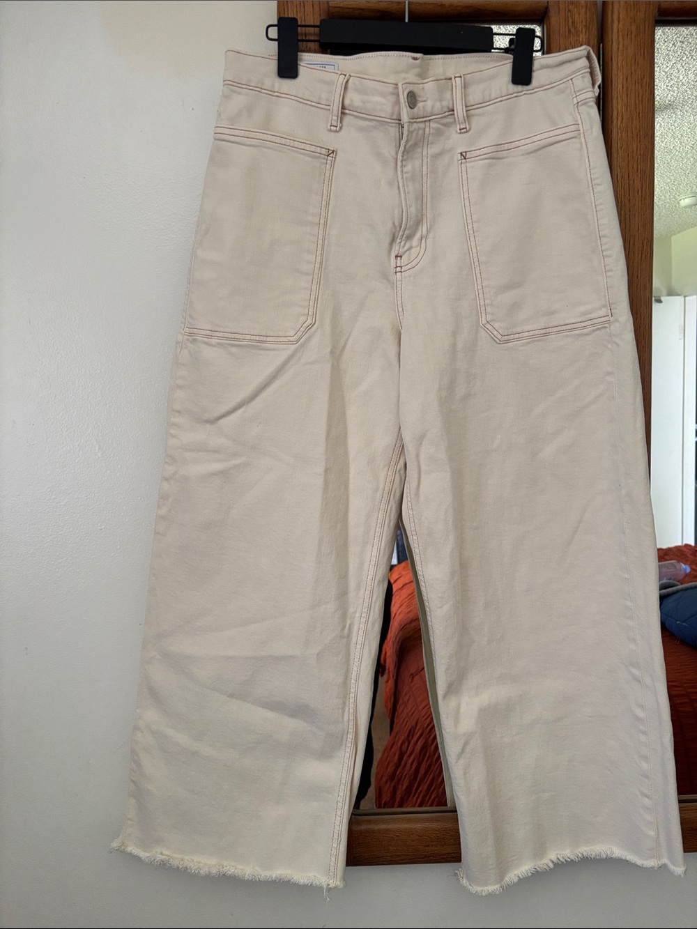 GAP High Rise Stride Ankle Wide Leg Stretch Jeans Cream Ivory Women’s 14R 32x27